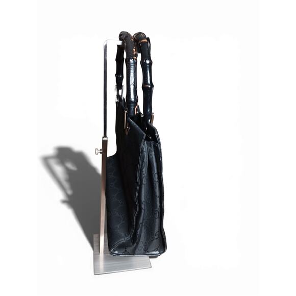 Authentic Gucci GG Canvas Bamboo Handle Satchel Black Monogram Black Luxury - Picture 9 of 16